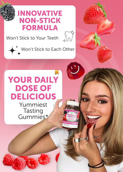 Lunakai USA Made Prebiotic + Probiotic Gummies for Women and Men - High Potency 5 Billion CFUs with Fibers - Non-GMO Gut Health Support - 3 Pack - Maple Wellness Supplements
