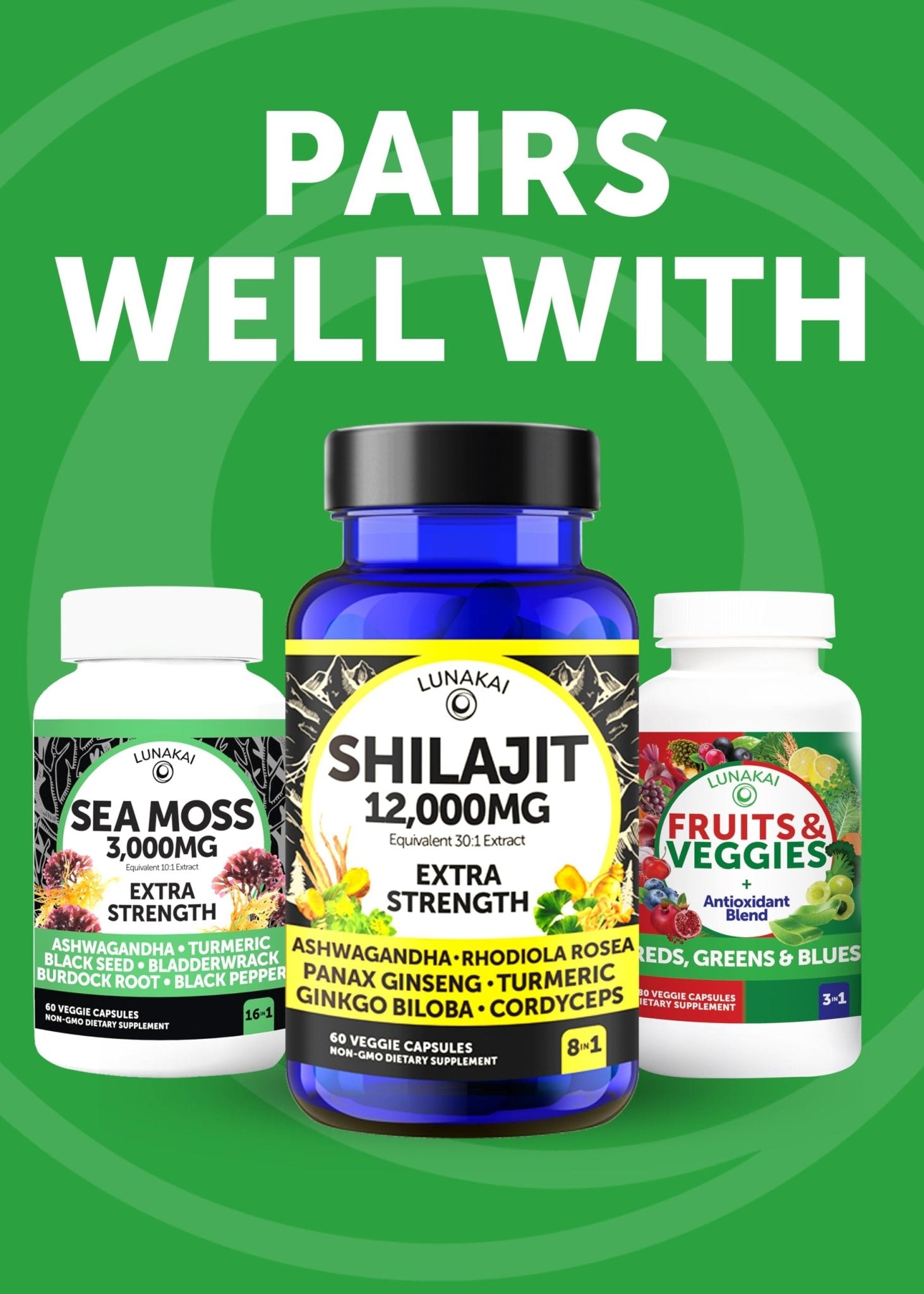 Lunakai USA Made Superfood Fruits & Veggies Supplement - All-in-One with 4 Blends & Scented Capsules, 180ct Super Veggie Capsules for Adults - Maple Wellness Supplements