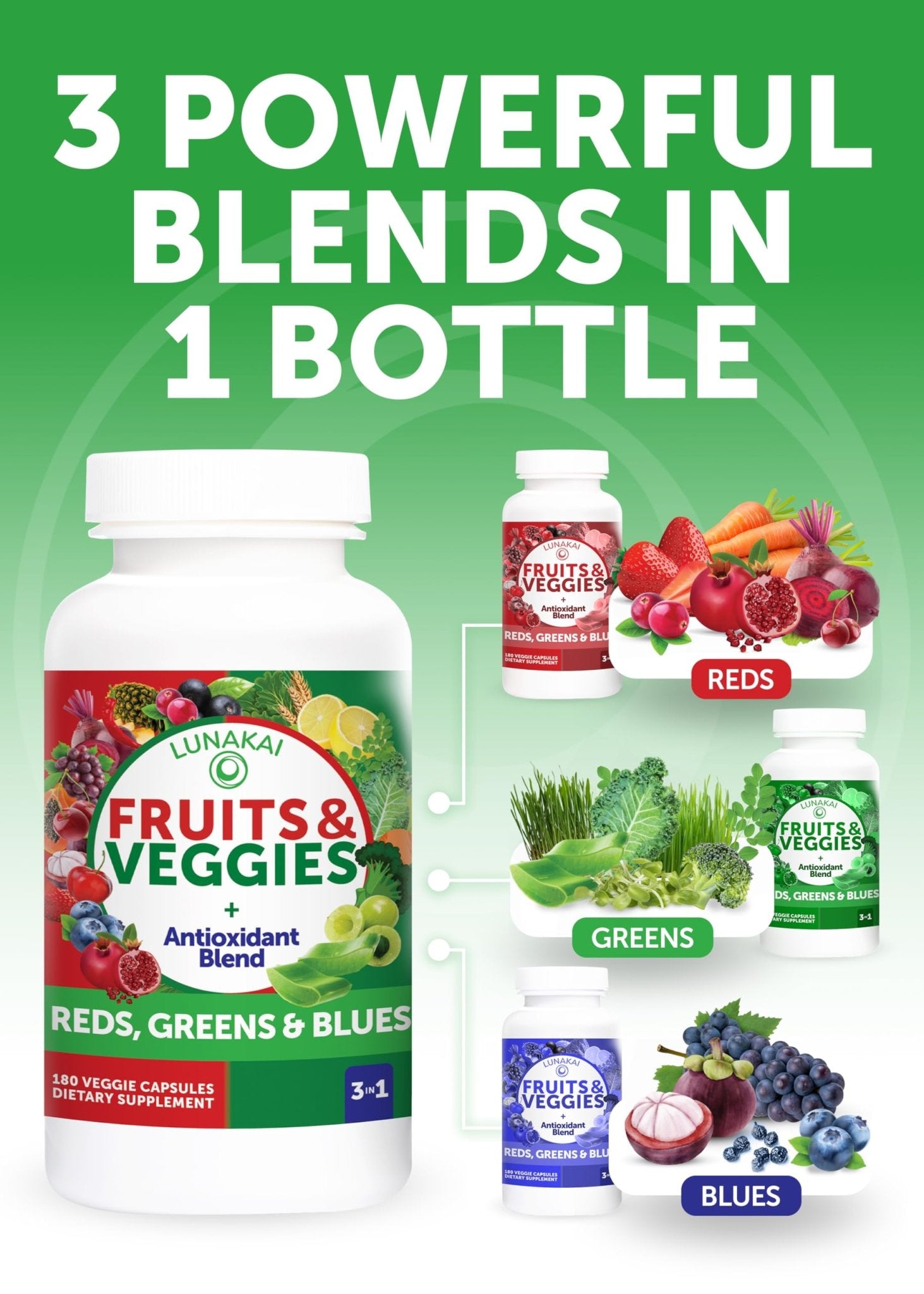 Lunakai USA Made Superfood Fruits & Veggies Supplement & Irish Sea Moss Bundle with 4 Blends, Black Seed Oil & Ashwagandha for Immune & Wellness Support - Maple Wellness Supplements