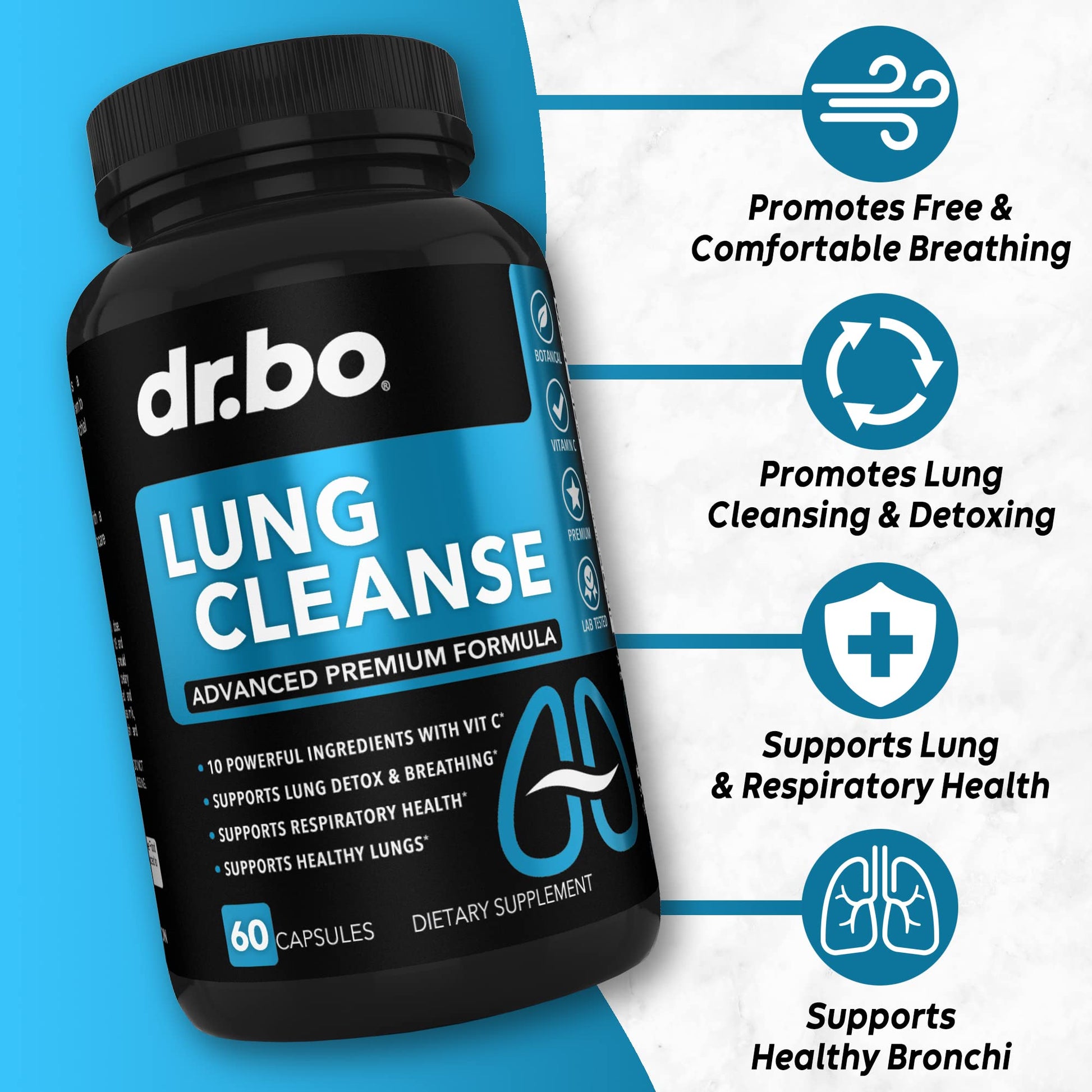 Lung Cleanse Support Supplement - Respiratory Supplements to Quit & Stop Smoking Aids - Herbal Detox for Lungs & Bronchial Health - Smokers Cleanser Breathe Aid for Mucus Clear Relief - 60 Capsules - Maple Wellness Supplements