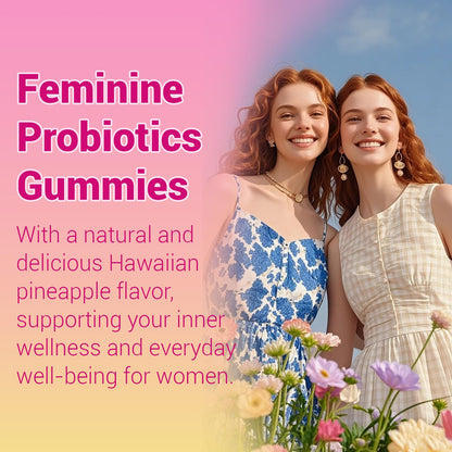 Lunivox Her Juicy Feminine Probiotics Gummies for Women, with Prebiotics & Slippery Elm - Promotes pH Balance, Gut Health & Immune Support - Pineapple Flavor, 60 Count - Maple Wellness Supplements
