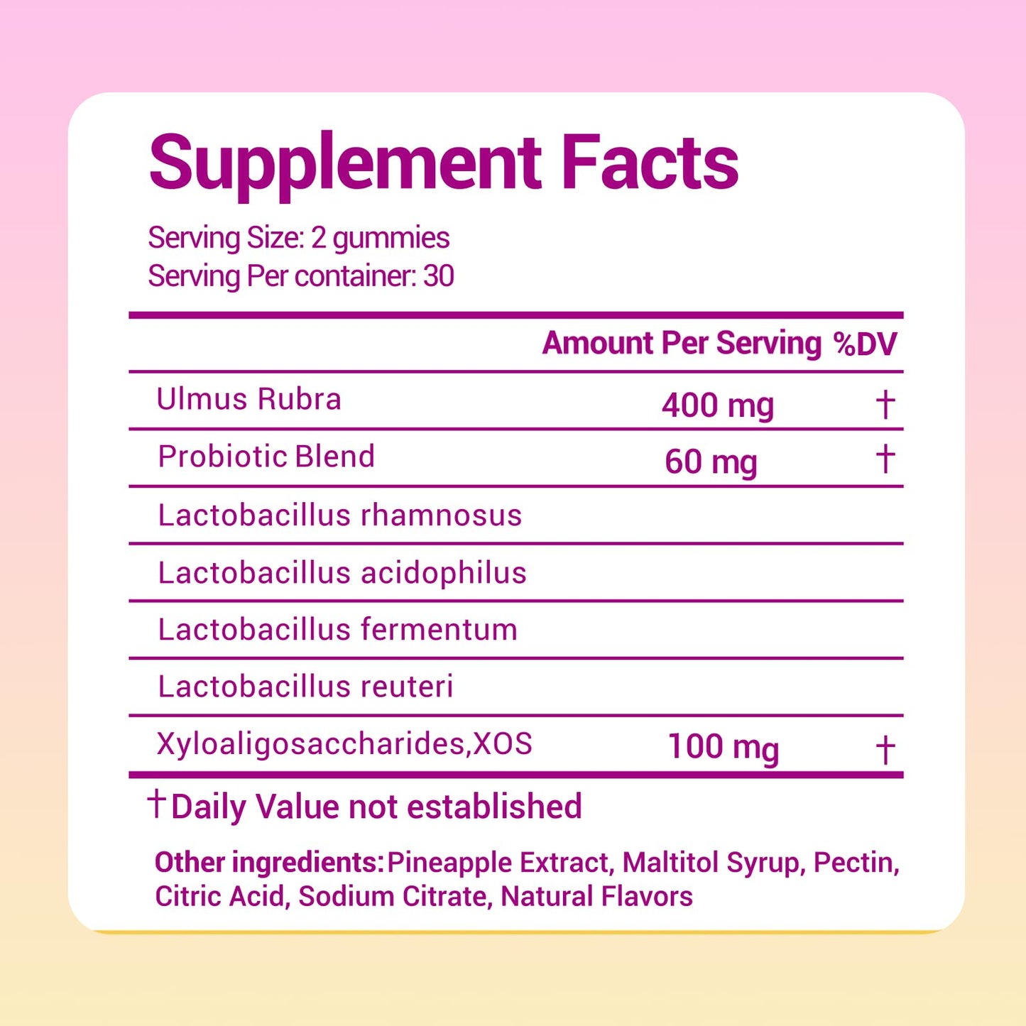 Lunivox Her Juicy Feminine Probiotics Gummies for Women, with Prebiotics & Slippery Elm - Promotes pH Balance, Gut Health & Immune Support - Pineapple Flavor, 60 Count - Maple Wellness Supplements
