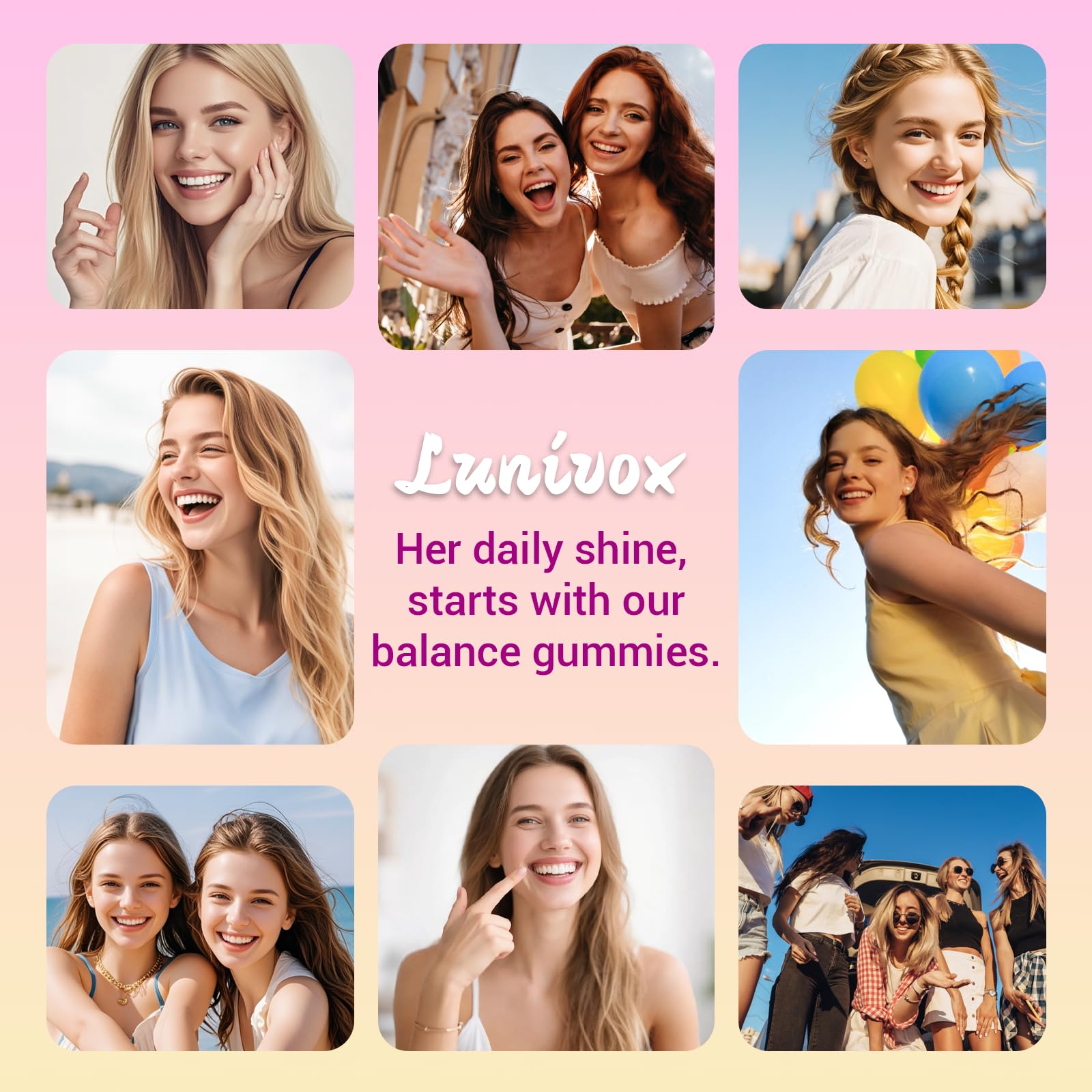 Lunivox Her Juicy Feminine Probiotics Gummies for Women, with Prebiotics & Slippery Elm - Promotes pH Balance, Gut Health & Immune Support - Pineapple Flavor, 60 Count - Maple Wellness Supplements