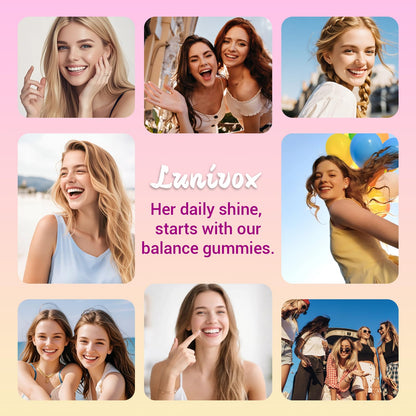 Lunivox Her Juicy Feminine Probiotics Gummies for Women, with Prebiotics & Slippery Elm - Promotes pH Balance, Gut Health & Immune Support - Pineapple Flavor, 60 Count - Maple Wellness Supplements