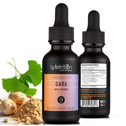 Lyfetrition GABA with L-Theanine, Ginkgo Biloba (Salisburia biloba) Extract, Organic Peruvian MACA Root (Lepidium meyenii) Extract, 118 ml, 4 FL Oz Liquid, 220 Servings, Made in USA, Quick Absorption - Maple Wellness Supplements