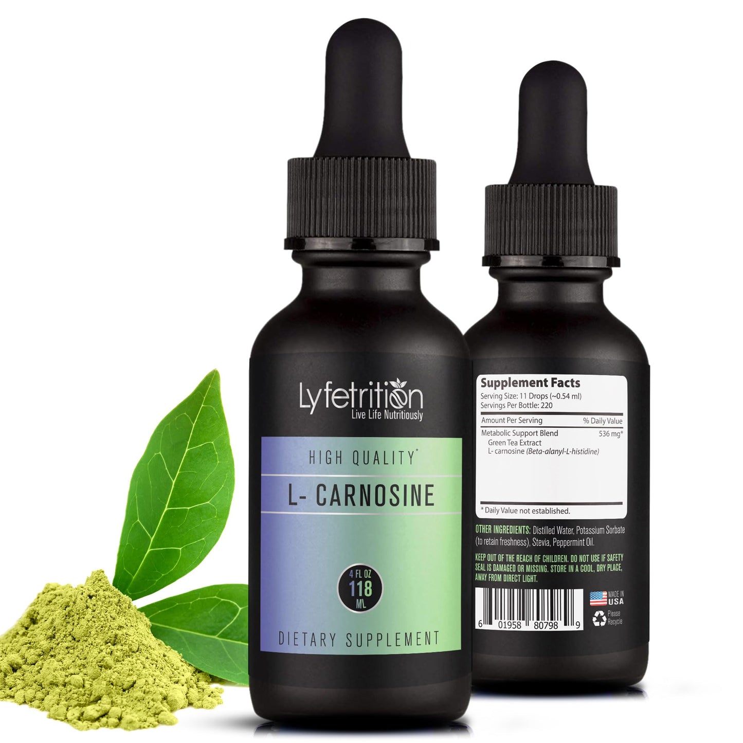 Lyfetrition L-Carnosine Liquid Supplement 118 ml, 4 FL Oz Liquid, 220 Servings, Made in USA, Quick Absorption, Potent Ingredients, Non-GMO - Maple Wellness Supplements