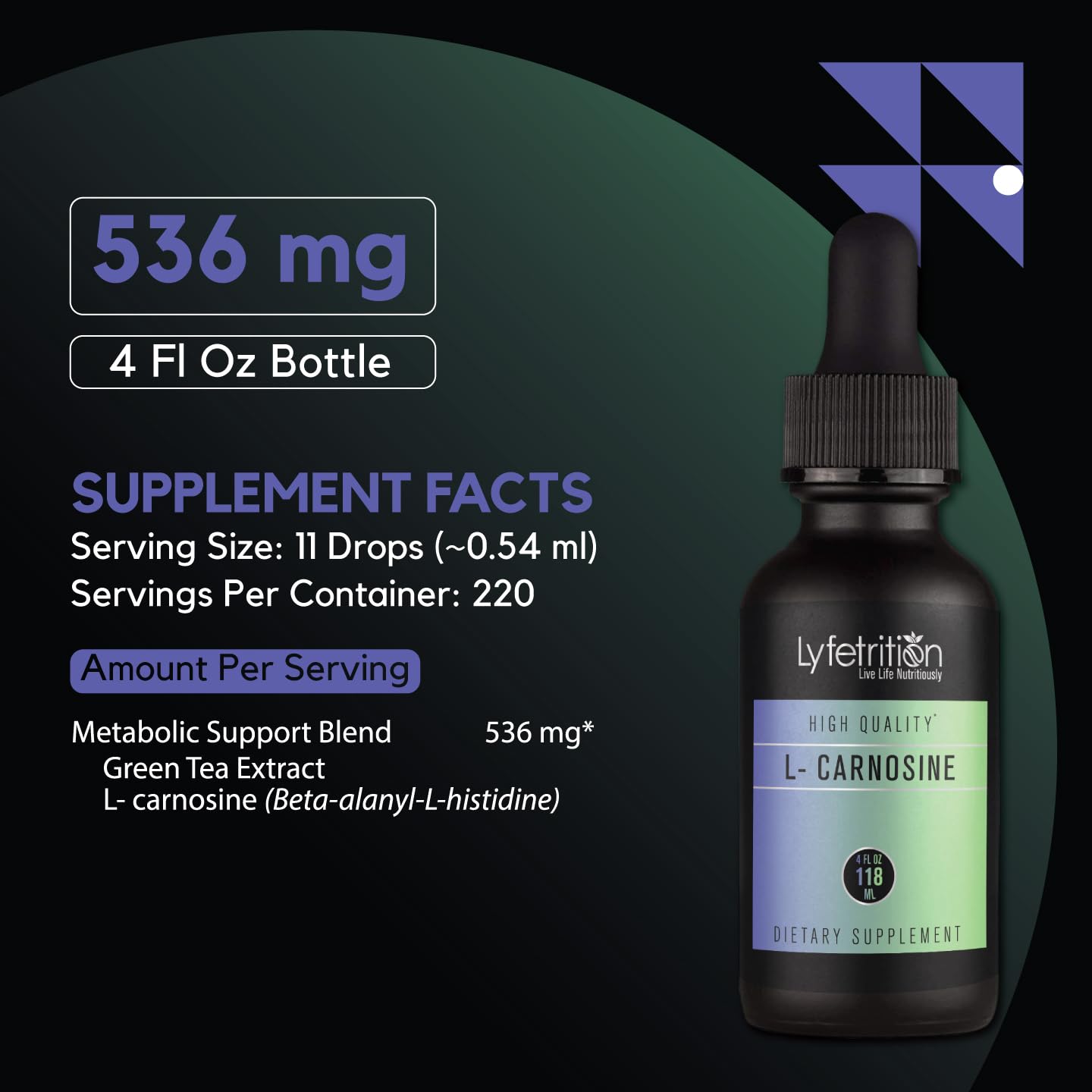 Lyfetrition L-Carnosine Liquid Supplement 118 ml, 4 FL Oz Liquid, 220 Servings, Made in USA, Quick Absorption, Potent Ingredients, Non-GMO - Maple Wellness Supplements