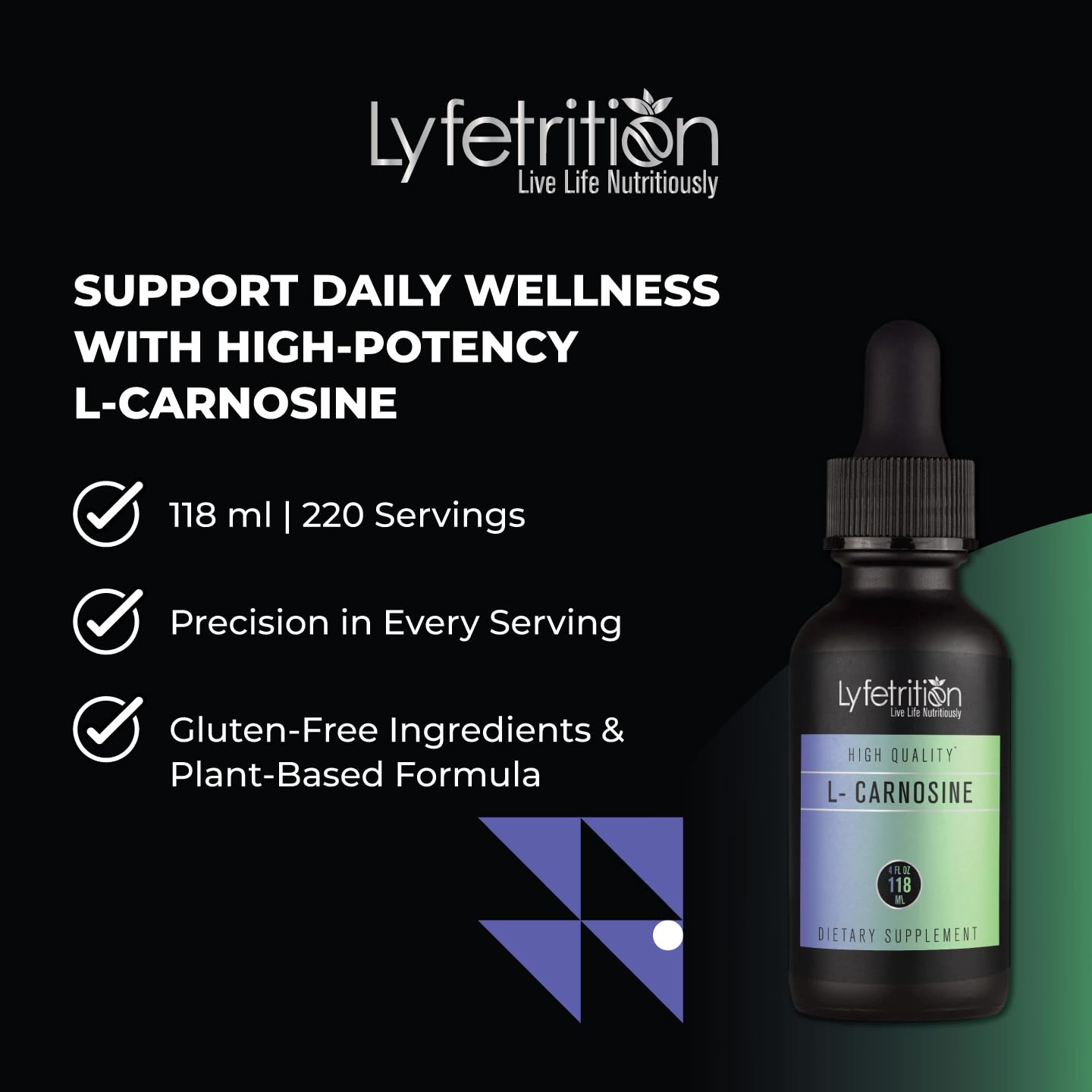 Lyfetrition L-Carnosine Liquid Supplement 118 ml, 4 FL Oz Liquid, 220 Servings, Made in USA, Quick Absorption, Potent Ingredients, Non-GMO - Maple Wellness Supplements