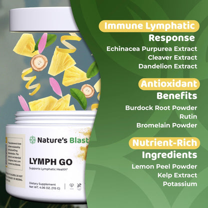 Lymph Go - Lymphatic Drainage Supplement for Women & Men - Lymph System Support - with with Bromelain, Echinacea, Burdock Root, Dandelion, Rutin, Kelp & More - 4.06 Oz - 30 Servings - Tropical Flavor - Maple Wellness Supplements