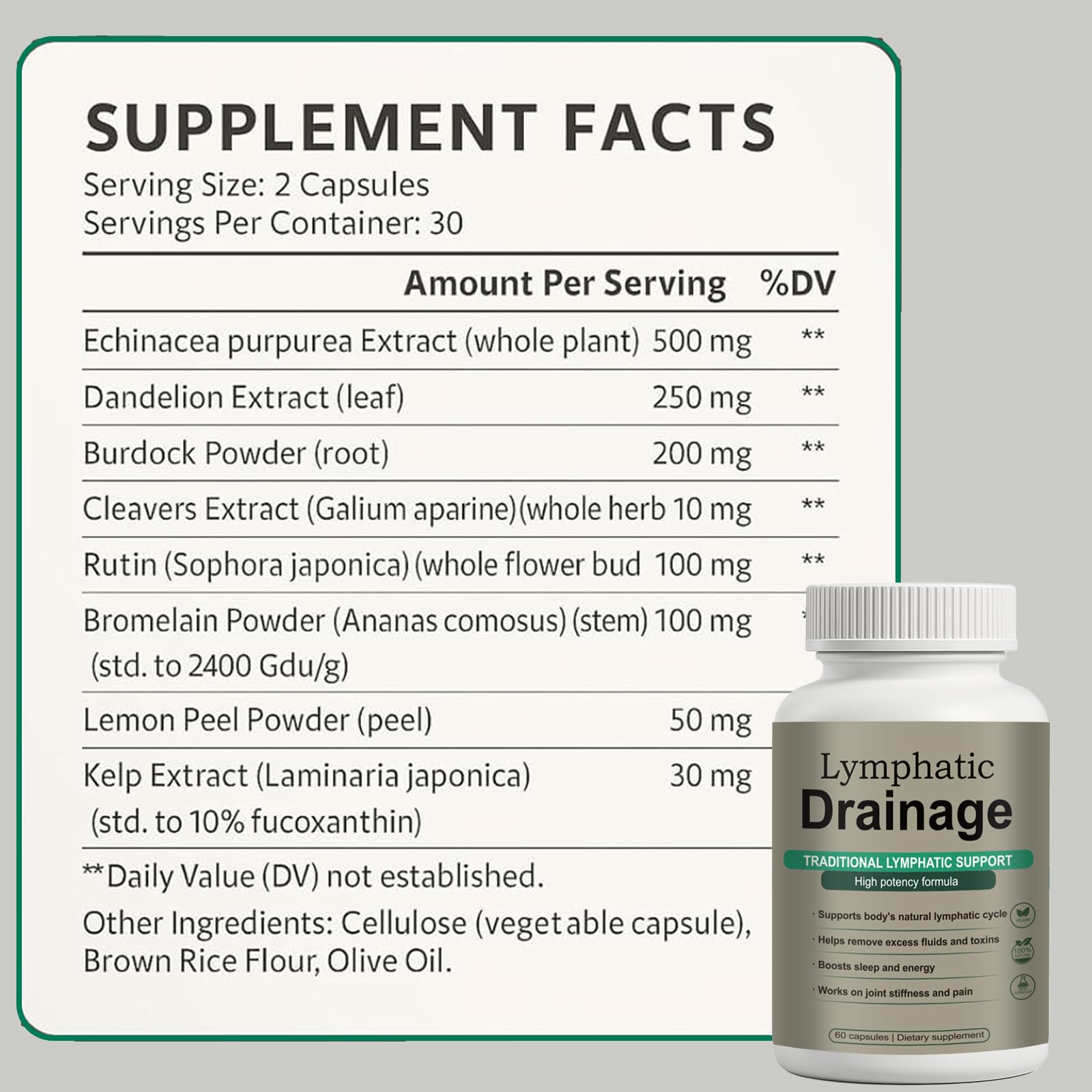 Lymphatic Drainage Capsules – Natural Herbal Blend with Dandelion, Burdock, Kelp & Echinacea – Supports Circulation & Fluid Balance - Maple Wellness Supplements