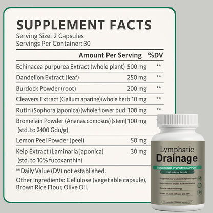 Lymphatic Drainage Capsules – Natural Herbal Blend with Dandelion, Burdock, Kelp & Echinacea – Supports Circulation & Fluid Balance - Maple Wellness Supplements