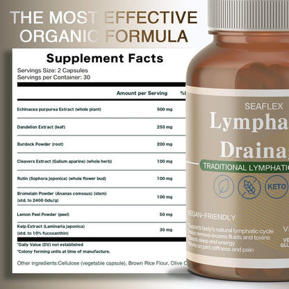 Lymphatic Drainage Capsules Natural Herbal Supplement for Fluid Balance & Immune Health, with Echinacea, Dandelion, and Burdock 60 Capsules - Maple Wellness Supplements