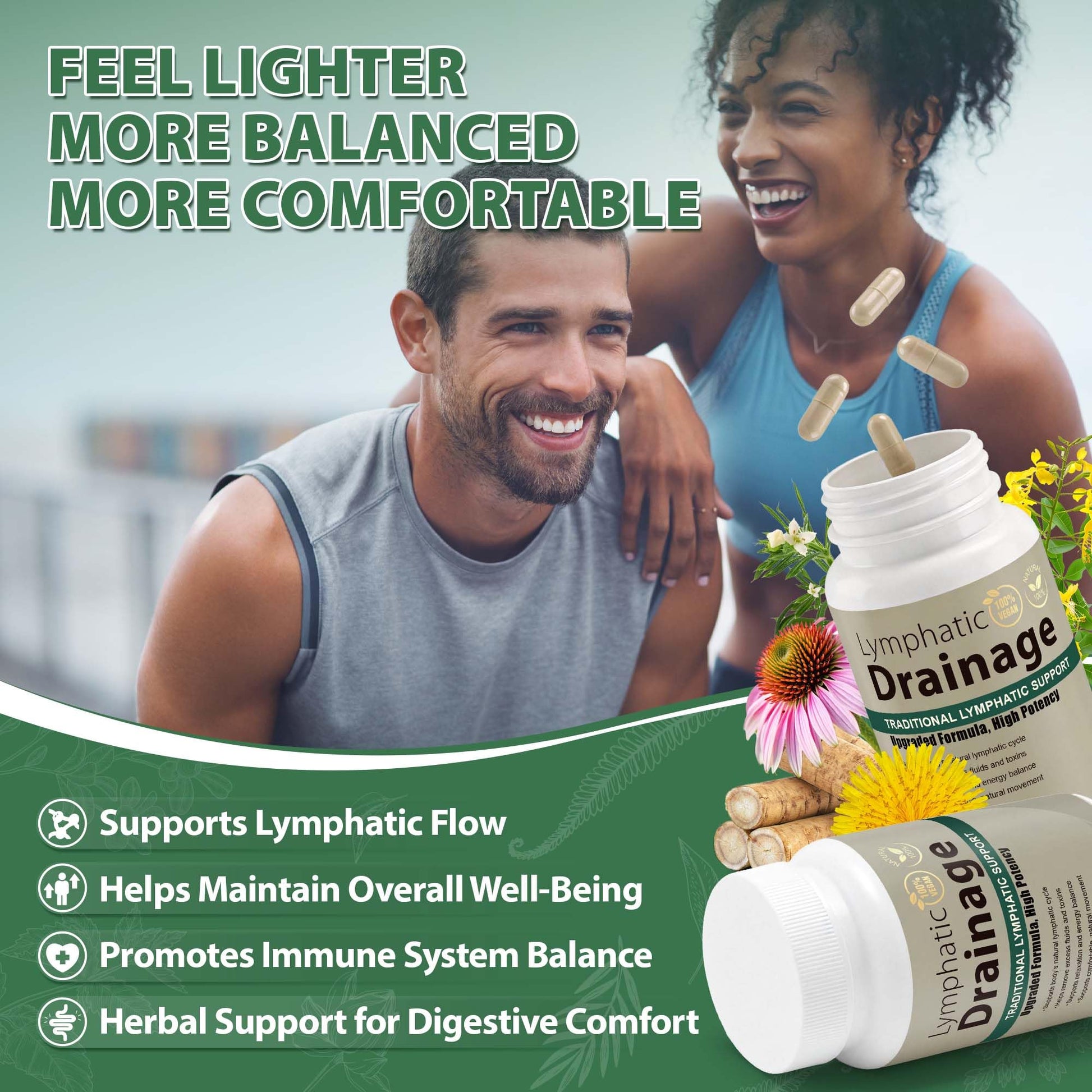 Lymphatic Drainage Capsules Natural Herbal Supplement for Immune Health & Fluid Balance, with Echinacea, Dandelion, and Burdock 60 Capsules - Maple Wellness Supplements