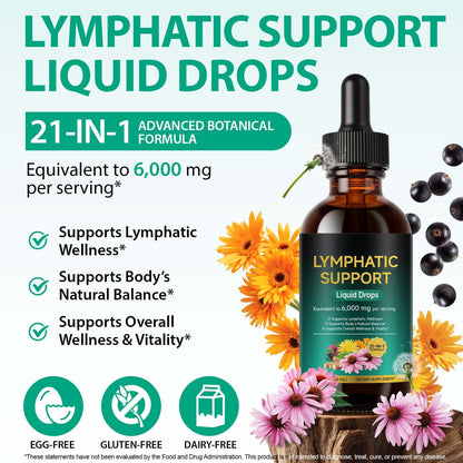 Lymphatic Drainage Drops 21-in-1 | 6000mg Herbal Blend | Lymph System Support Supplement | with Echinacea, Dandelion, Burdock, Calendula, Turmeric & More | for Women & Men | 60ml - Maple Wellness Supplements