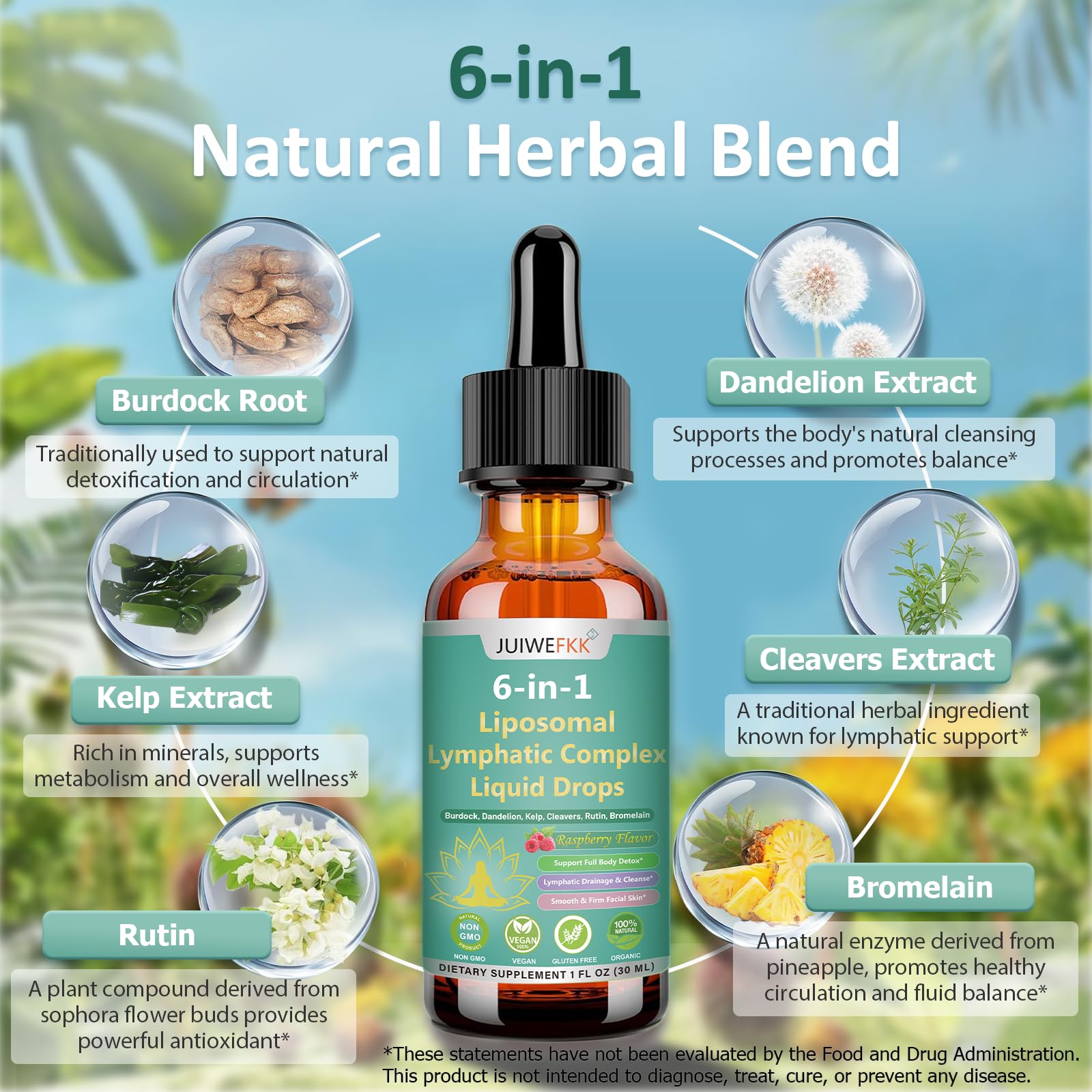Lymphatic Drainage Drops, 6-IN-1 Lymphatic Complex w. Burdock Dandelion Kelp Cleavers, New Maximum Potency Lymph System Support for Bloat Balance Cortisol Immune Full Body Detox & Skin Vitality - Maple Wellness Supplements