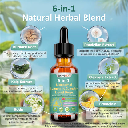 Lymphatic Drainage Drops, 6-IN-1 Lymphatic Complex w. Burdock Dandelion Kelp Cleavers, New Maximum Potency Lymph System Support for Bloat Balance Cortisol Immune Full Body Detox & Skin Vitality - Maple Wellness Supplements