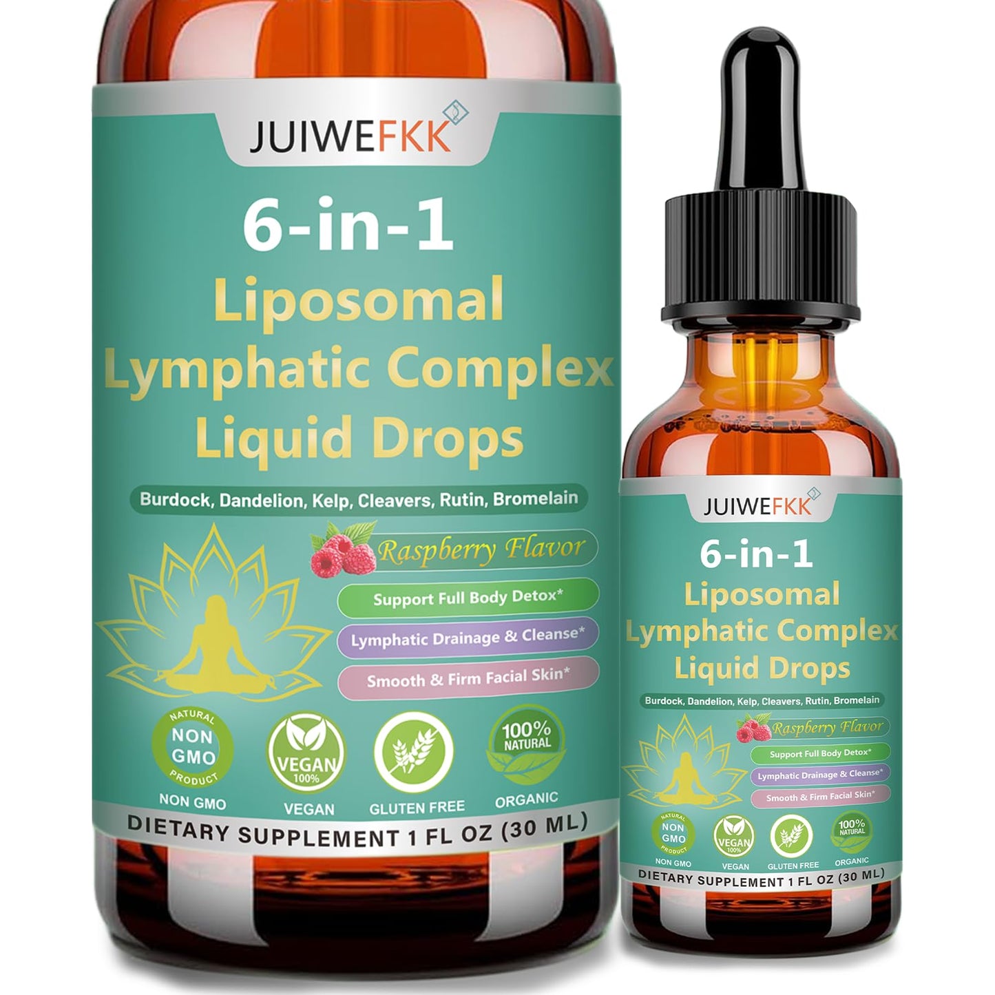 Lymphatic Drainage Drops, 6-IN-1 Lymphatic Complex w. Burdock Dandelion Kelp Cleavers, New Maximum Potency Lymph System Support for Bloat Balance Cortisol Immune Full Body Detox & Skin Vitality - Maple Wellness Supplements