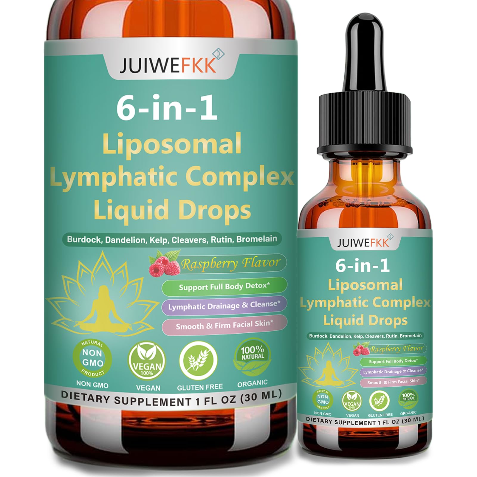 Lymphatic Drainage Drops, 6-IN-1 Lymphatic Complex w. Burdock Dandelion Kelp Cleavers, New Maximum Potency Lymph System Support for Bloat Balance Cortisol Immune Full Body Detox & Skin Vitality - Maple Wellness Supplements
