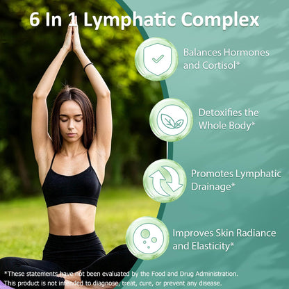 Lymphatic Drainage Drops, 6-IN-1 Lymphatic Complex w. Burdock Dandelion Kelp Cleavers, New Maximum Potency Lymph System Support for Bloat Balance Cortisol Immune Full Body Detox & Skin Vitality - Maple Wellness Supplements