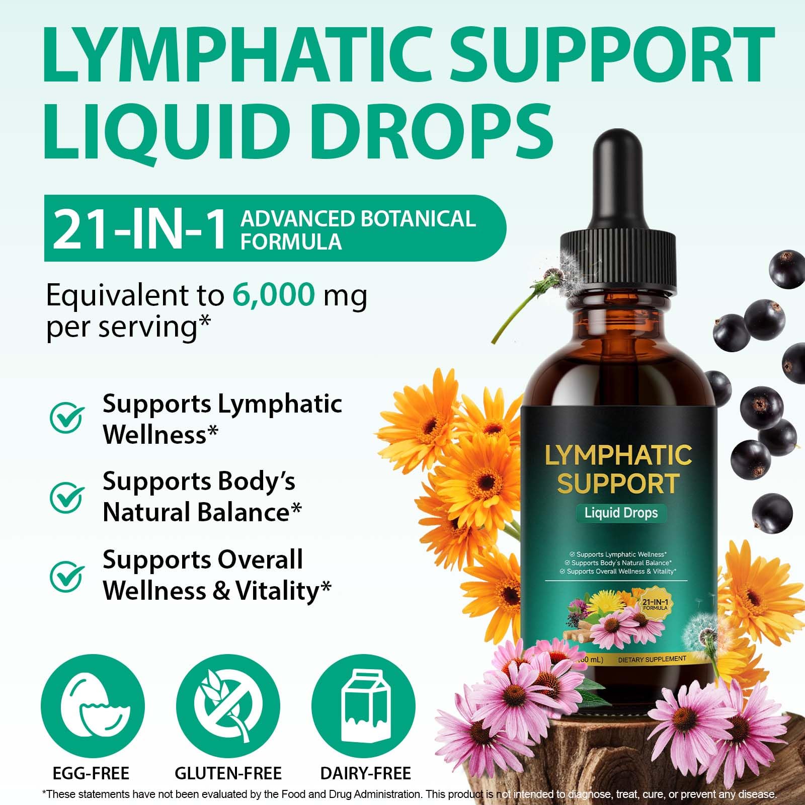 Lymphatic Drainage Drops, Support Supplement with Echinacea, Dandelion, Elderberry, Cleavers, Astragalus, Burdock & More, 2 FL OZ - Natural Lymphatic Cleanse & Immune Support - Maple Wellness Supplements