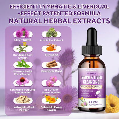 Lymphatic Drainage - Liver Cleanse Detox & Repair Drops, Liposomal Milk Thistle, Echinacea, Artichoke, Dandelion, Turmeric, ''Lymph-Liver'' Cleanse Detox Supplement, Immune & Health, Vegan, 2 Fl.Oz - Maple Wellness Supplements