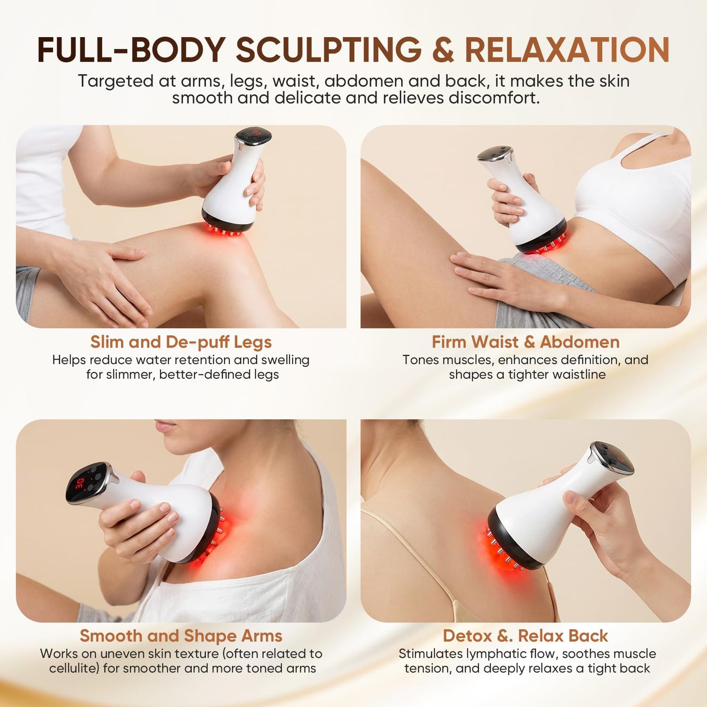 Lymphatic Drainage Massager, Anti Cellulite Massage Tool & Body Sculpting Machine with 30-Level Microcurrent, Light, Heat & Vibration for Legs, Arms & Belly, Helps Reduce Stretch Marks & Cellulite - Maple Wellness Supplements