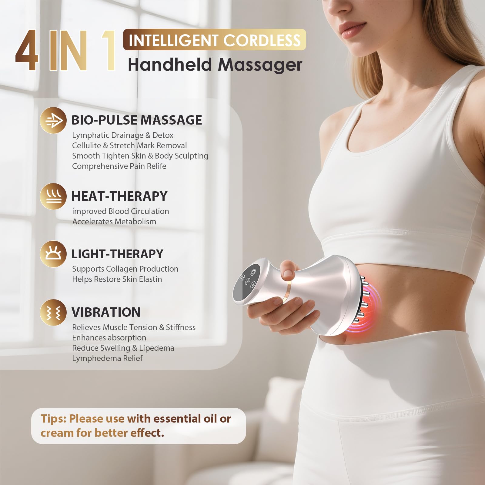 Lymphatic Drainage Massager, Anti Cellulite Massage Tool For Belly & Thigh Stretch Marks & Cellulite Reduction, Handheld Massage tools for Sciatica Nerve, shoulder, Hip, Muscle, Low Back Pain Relief - Maple Wellness Supplements