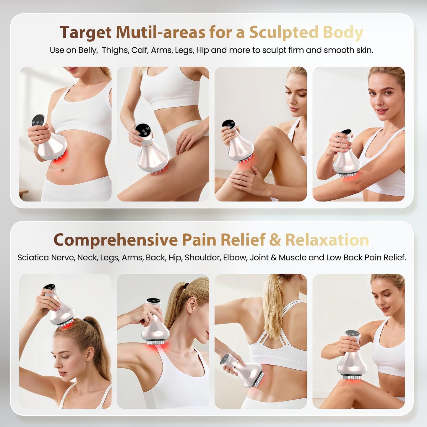 Lymphatic Drainage Massager, Anti Cellulite Massage Tool For Belly & Thigh Stretch Marks & Cellulite Reduction, Handheld Massage tools for Sciatica Nerve, shoulder, Hip, Muscle, Low Back Pain Relief - Maple Wellness Supplements