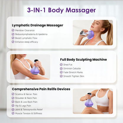 Lymphatic Drainage Massager, Anti Cellulite Massage Tool For Thigh & Belly Stretch Marks & Cellulite Reduction, Handheld Massage tools for Sciatica Nerve, Legs, Arms, Hip, Muscle, Low Back Pain Relief - Maple Wellness Supplements