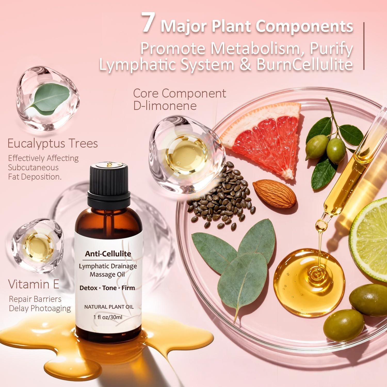 Lymphatic Drainage Massager & Anti Cellulite Massage Tool Helps Reduce Stretch Marks & Cellulite, Body Sculpting Machine For Legs, Arms & Belly with Microcurrent, Light, Heat & Vibration，With Body Oil - Maple Wellness Supplements