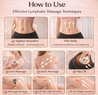 Lymphatic Drainage Massager for At-Home Body Care, Sculpting Massage Tool for Legs, Arms, Belly & Back, Helps Reduce Stretch Marks & Cellulite, Smooth Skin & Relax Muscles with Heat, Vibration & Light - Maple Wellness Supplements