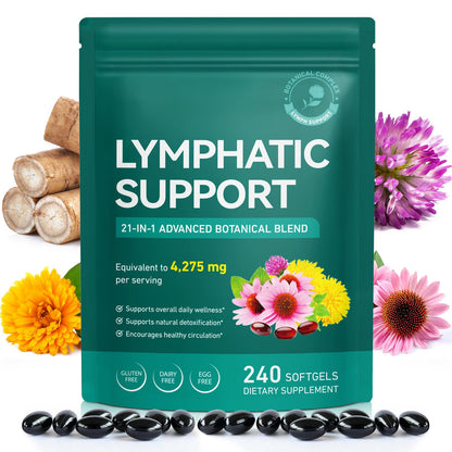 Lymphatic Drainage Supplement – 4,275 mg 21-in-1 Botanical Complex, Echinacea, Burdock Root, Red Clover, Elderberry & Dandelion, Supports Natural Detox & Healthy Circulation, 240 Softgels - Maple Wellness Supplements