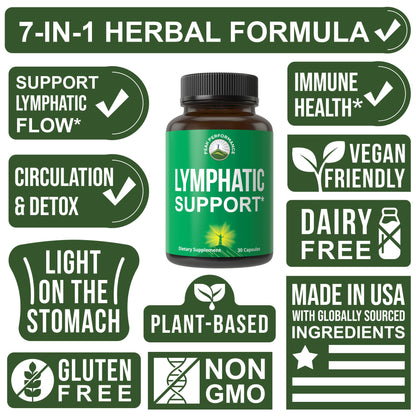 Lymphatic Drainage Supplement. 7-in-1 Lymph System Support Capsules to Detox & Cleanse. with Vegan Ingredients Echinacea Root, Red Clover Blossom, Burdock Root, Red Root, Licorice Root for Women, Men - Maple Wellness Supplements