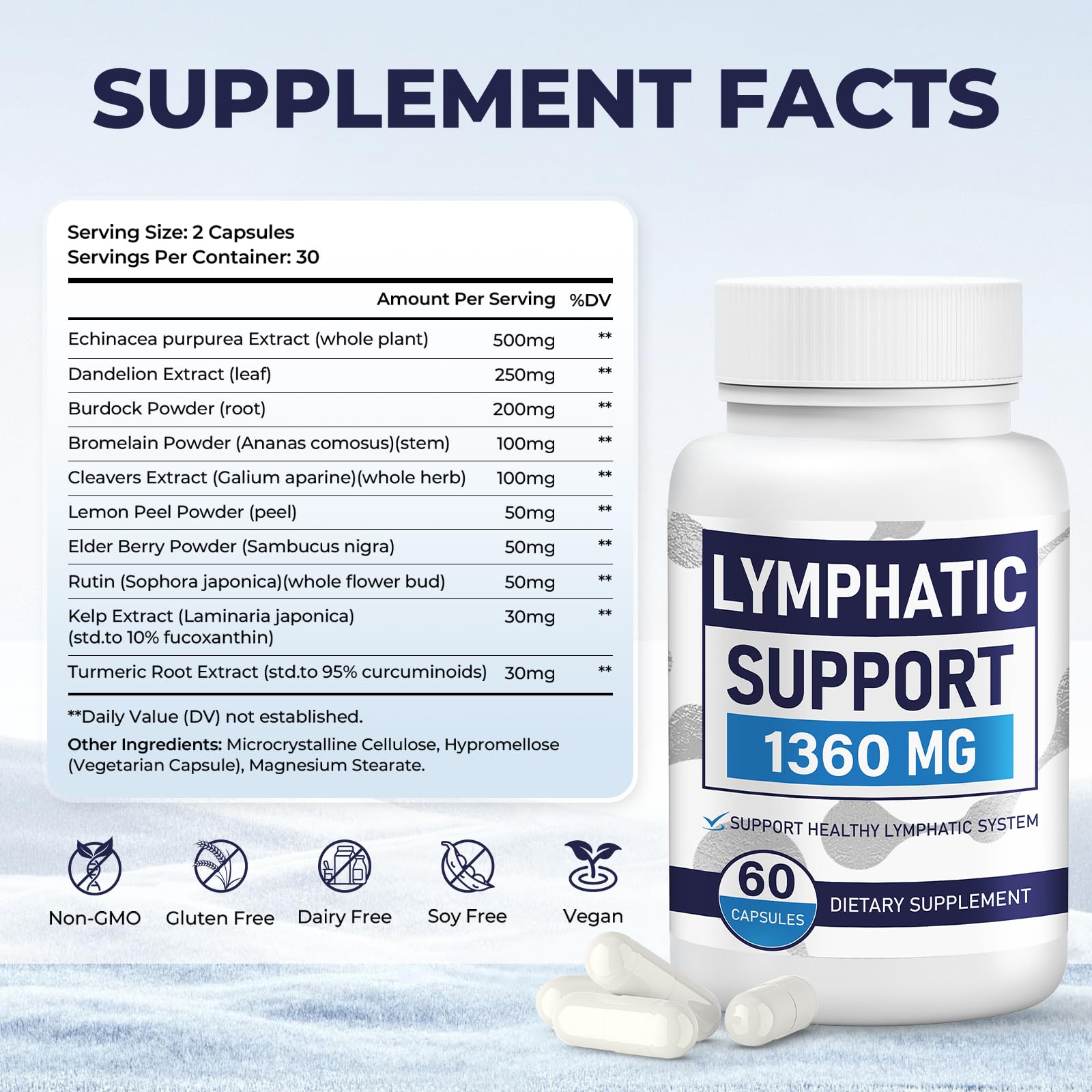 Lymphatic Drainage Supplements for Lymph System Cleanse & Immune Support, Lymphatic Support Supplement, Detox & Liver Health, Natural Herbal Blends with Echinacea, Dandelion, Burdock, 60 Capsules - Maple Wellness Supplements