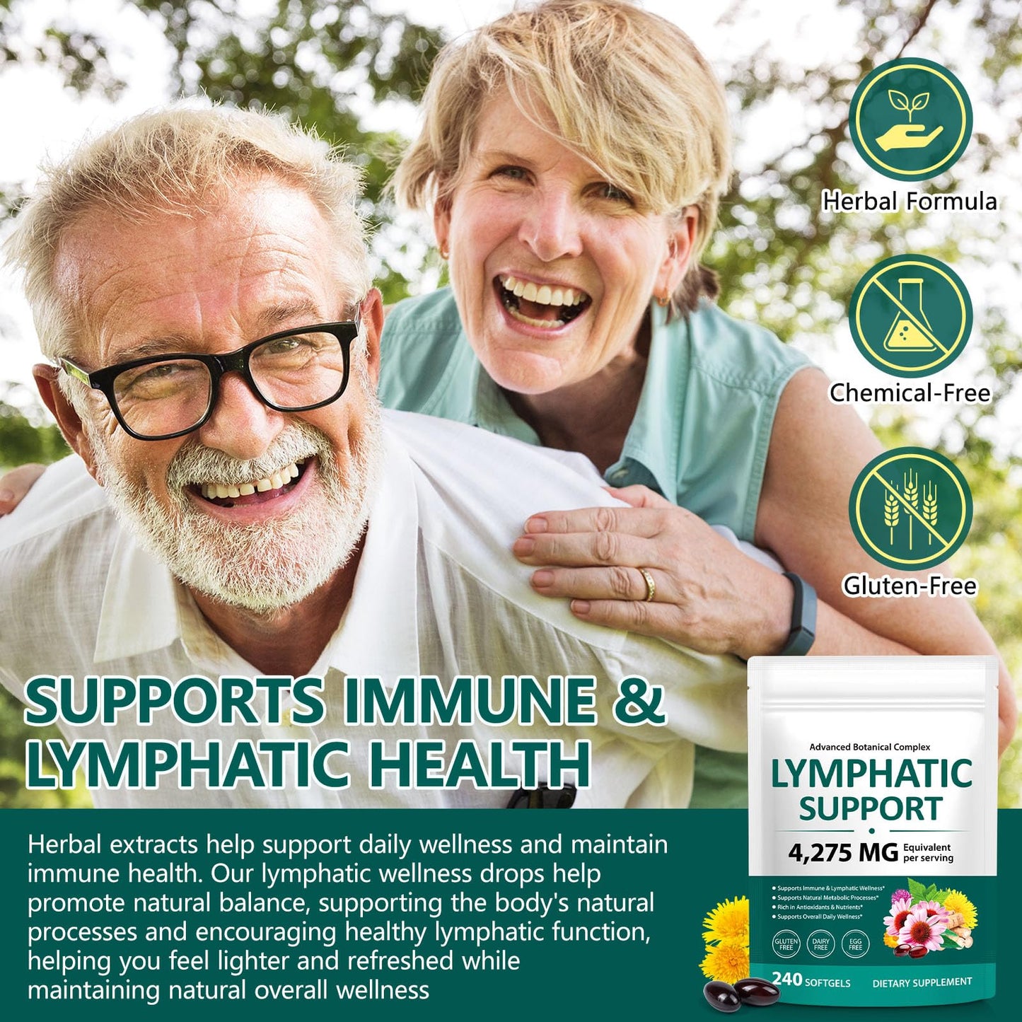 Lymphatic Drainage Supplements, Herbal Blend for Immune and Fluid Health for Men Women,with Dandelion, Burdock Root, Echinacea, Turmeric,240 Softgels for Lymph System Balance (Pack of 1) - Maple Wellness Supplements