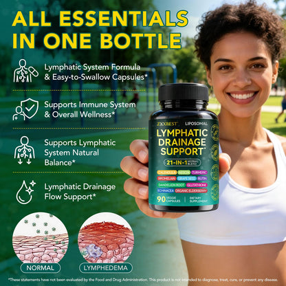Lymphatic Drainage Supplements, Lymphatic Drainage Capsules Supplement - Wellness Complex Formula 21 in 1 - Aescia, Turmeric, Bromelain, Echinacea & More - Lymph System Support Capsule Easy Store - Maple Wellness Supplements