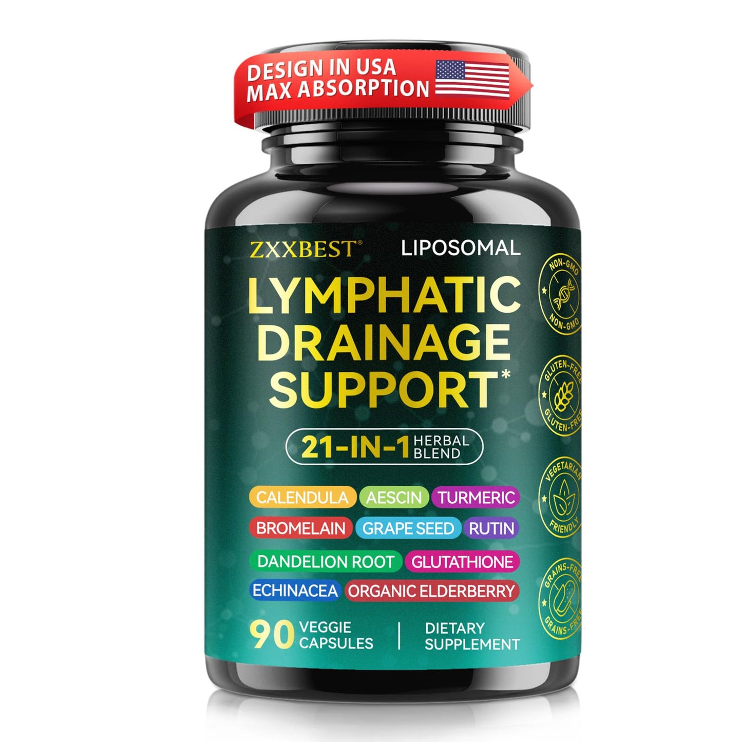 Lymphatic Drainage Supplements, Lymphatic Drainage Capsules Supplement - Wellness Complex Formula 21 in 1 - Aescia, Turmeric, Bromelain, Echinacea & More - Lymph System Support Capsule Easy Store - Maple Wellness Supplements