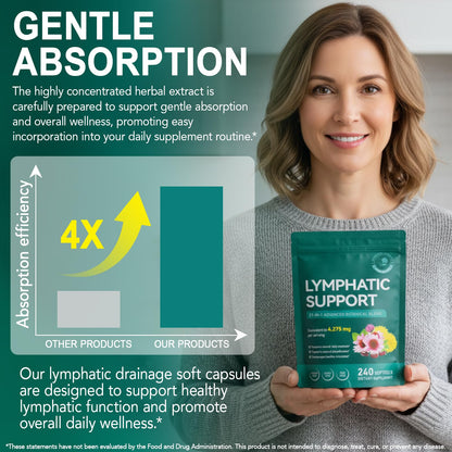 Lymphatic Drainage Supplements, Lymphatic Support Softgels for Immune Health, Plant-Based Formula with Echinacea, Burdock Root, Elderberry, Bromelain, Turmeric, 240 Softgels - Maple Wellness Supplements