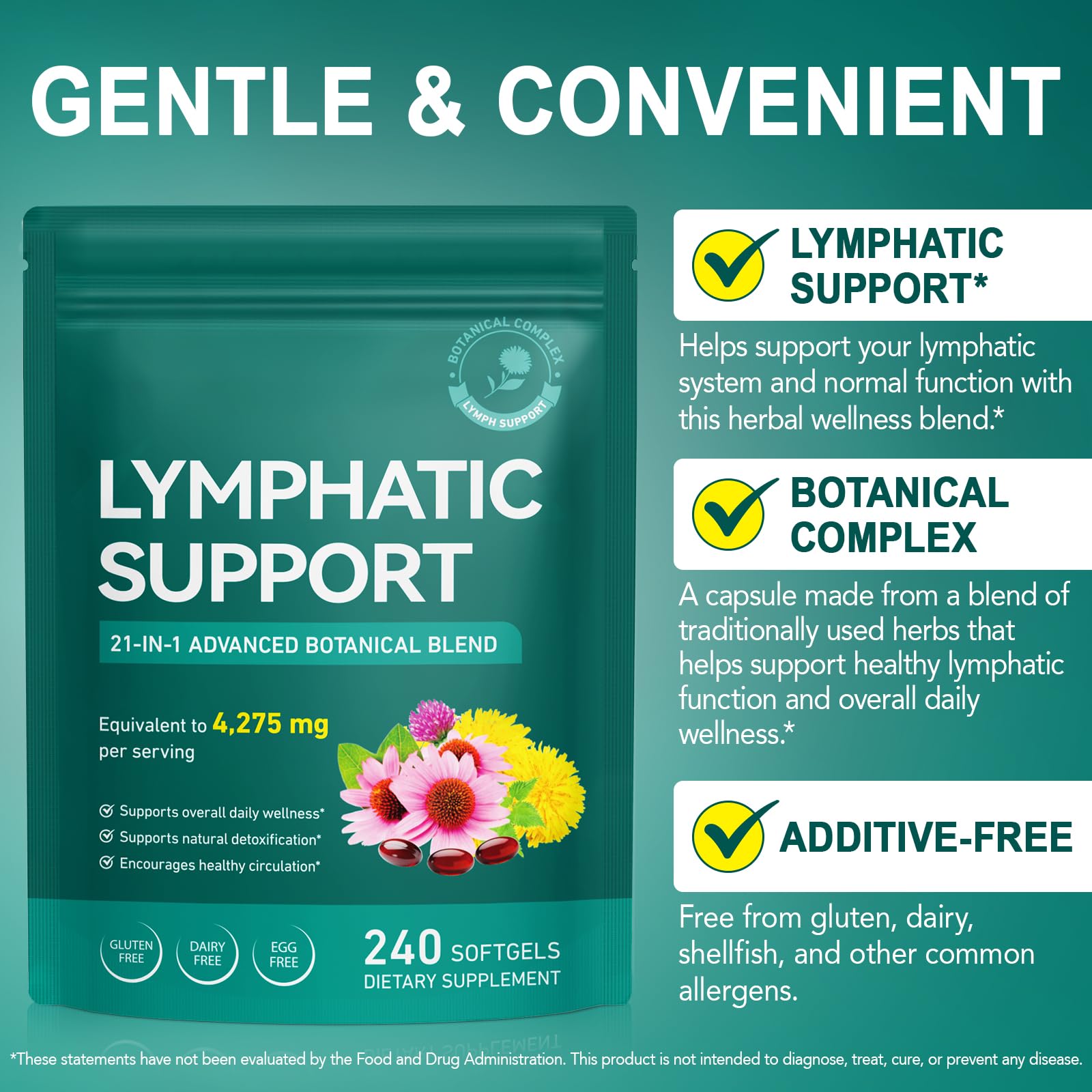 Lymphatic Drainage Supplements, Lymphatic Support Softgels for Immune Health, Plant-Based Formula with Echinacea, Burdock Root, Elderberry, Bromelain, Turmeric, 240 Softgels -2Pack - Maple Wellness Supplements