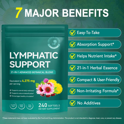 Lymphatic Drainage Supplements, Lymphatic Support Softgels for Immune Health, Plant-Based Formula with Echinacea, Burdock Root, Elderberry, Bromelain, Turmeric, 240 Softgels - Maple Wellness Supplements