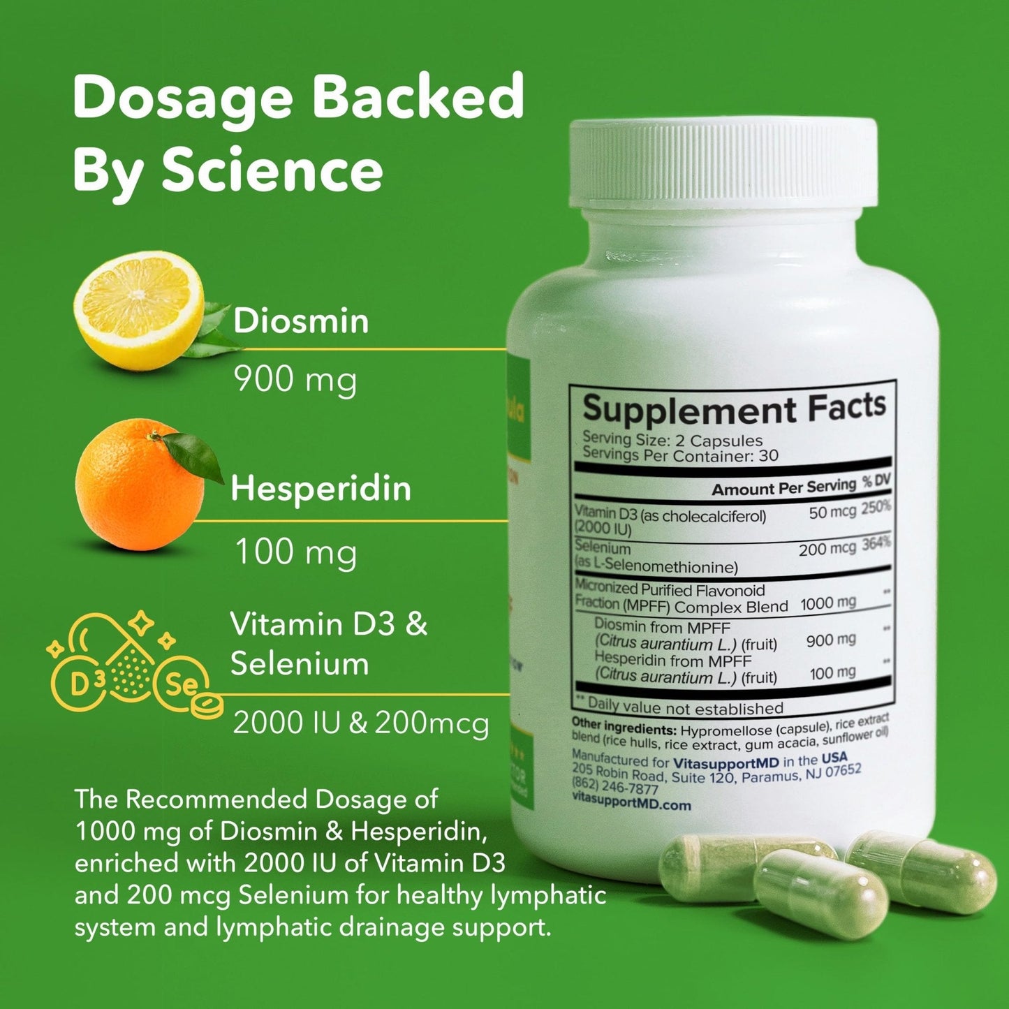 Lymphatic Formula, Diosmin Hesperidin 1000mg Lymphatic Drainage Supplement, Lymph System Support & Detox, Micronized MPFF Complex Blend with Vitamin D3 & Selenium for Immune Health, 60 Capsules - Maple Wellness Supplements