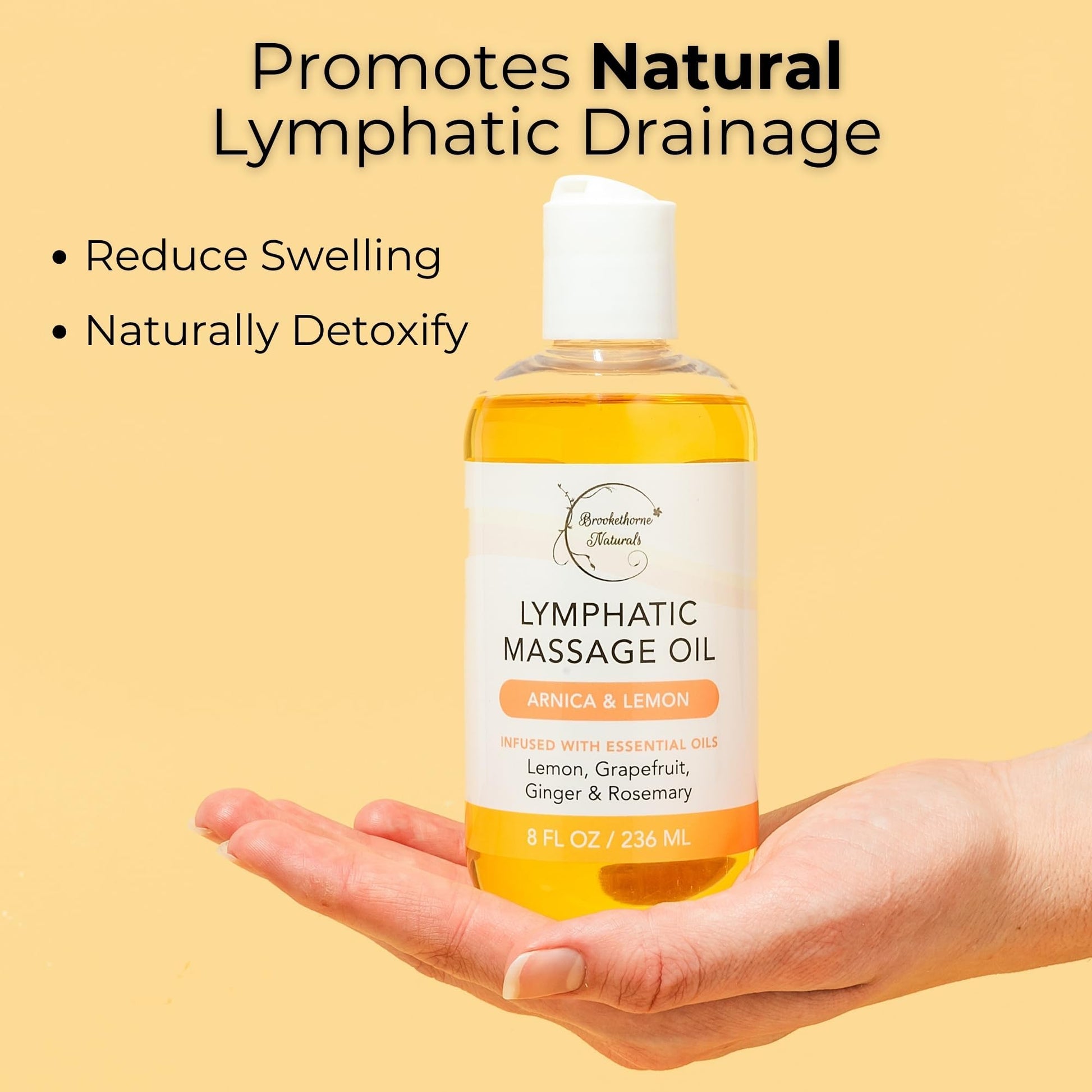 Lymphatic Massage Oil for Massage Therapy | 100% Natural Lymphatic Drainage Oil | Premium Quality with Arnica, Lemon & Ginger | for Post Surgery Recovery & Detox | 8oz by Brookethorne Naturals - Maple Wellness Supplements