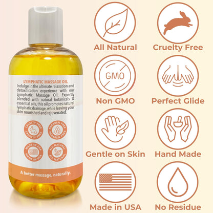 Lymphatic Massage Oil for Massage Therapy | 100% Natural Lymphatic Drainage Oil | Premium Quality with Arnica, Lemon & Ginger | for Post Surgery Recovery & Detox | 8oz by Brookethorne Naturals - Maple Wellness Supplements