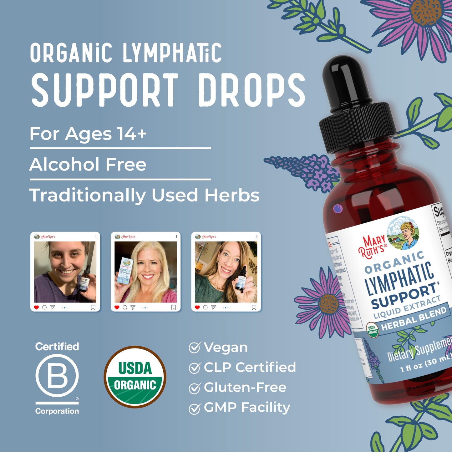 Lymphatic Support Drops by MaryRuth's | USDA Organic Lymphatic Cleanse Immune Support Supplement| Lymphatic Support with Echinacea & Elderberry | Blue Vervain | Vegan | Non-GMO | 30 Servings - Maple Wellness Supplements