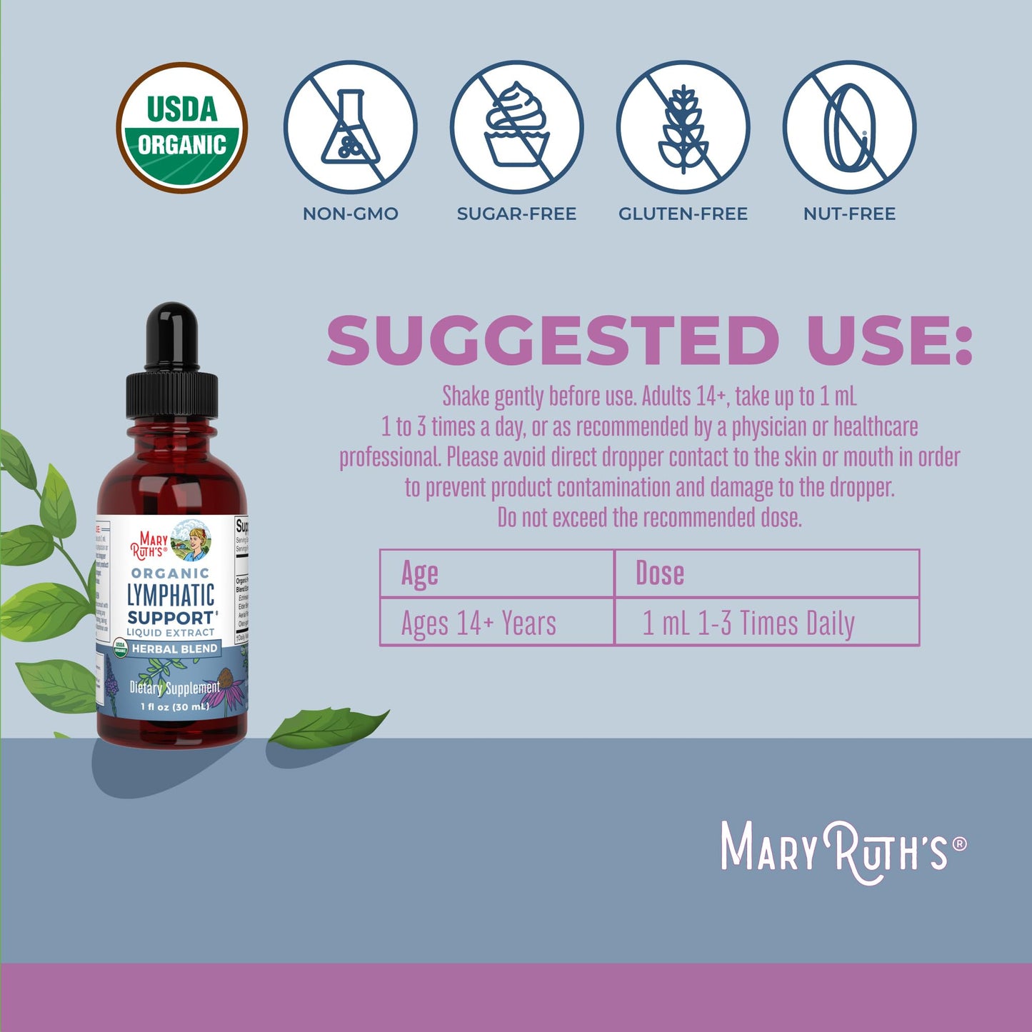 Lymphatic Support Drops by MaryRuth's | USDA Organic Lymphatic Cleanse Immune Support Supplement| Lymphatic Support with Echinacea & Elderberry | Blue Vervain | Vegan | Non-GMO | 30 Servings - Maple Wellness Supplements