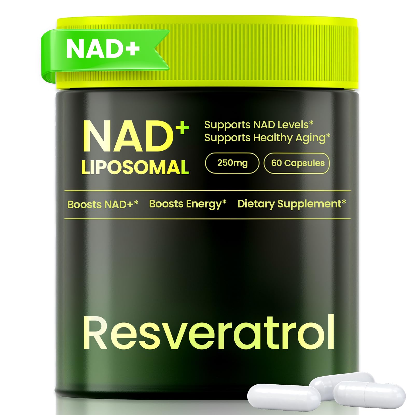 Lyndops NAD Supplement, Liposomal Nicotinamide Riboside Resveratrol 250mg, NMN Alternative, High Purity NAD Supplement for Women & Men, Anti-Aging, Cellular Energy, Mental Focus - 60 Capsules - Maple Wellness Supplements