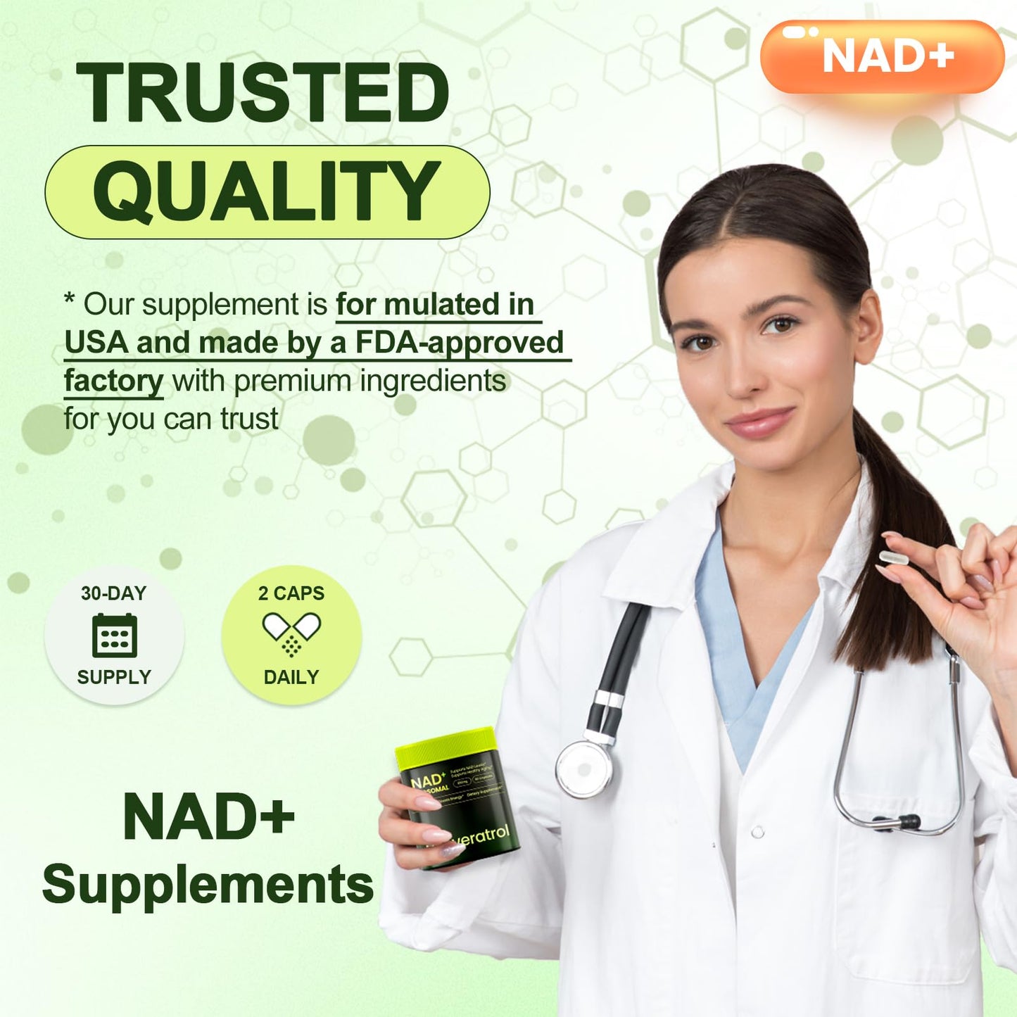 Lyndops NAD Supplement, Liposomal Nicotinamide Riboside Resveratrol 250mg, NMN Alternative, High Purity NAD Supplement for Women & Men, Anti-Aging, Cellular Energy, Mental Focus - 60 Capsules - Maple Wellness Supplements