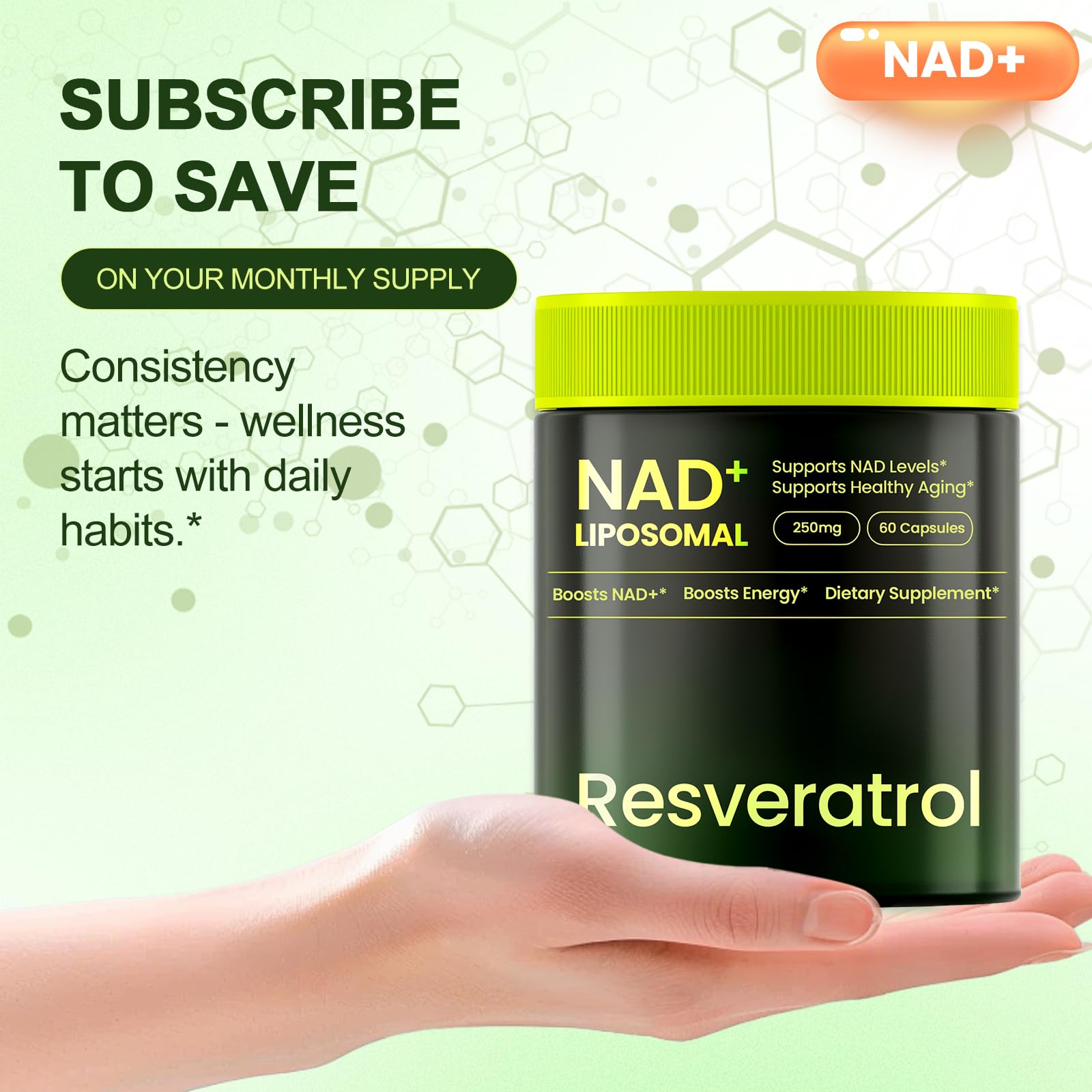 Lyndops NAD Supplement, Liposomal Nicotinamide Riboside Resveratrol 250mg, NMN Alternative, High Purity NAD Supplement for Women & Men, Anti-Aging, Cellular Energy, Mental Focus - 60 Capsules - Maple Wellness Supplements