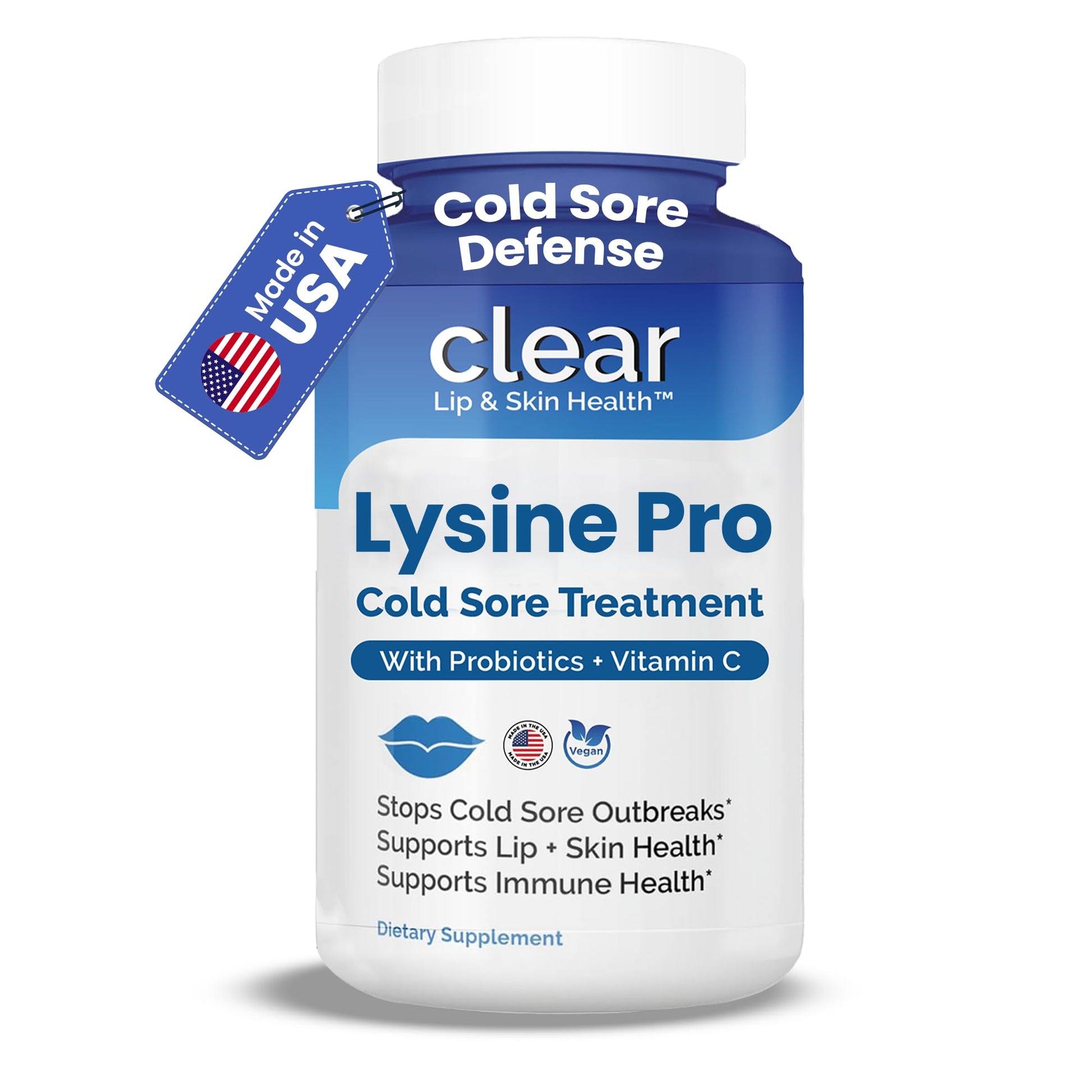 Lysine Cold Sore Treatment for Lips with Pre-Probiotics & VIT C | 1 Month Supply | Supercharged Lysine Capsules with Rhamnosus & Acidophilus for Cold Sores Relief - Maple Wellness Supplements