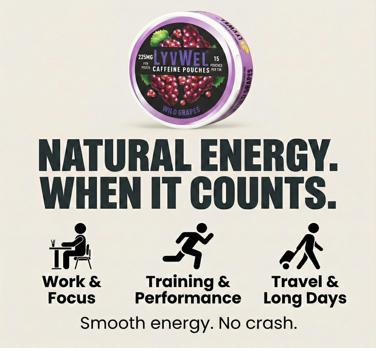 LyvWel 225mg Caffeine Energy Pouches | Nootropic Focus & Neuro Support | Tobacco-Free, Nicotine-Free, Quick Energy Solution | 3-Pack: 45 Pouches (3 Pack, Watermelon Ice, Pink Lemonade, Wintergreen) - Maple Wellness Supplements